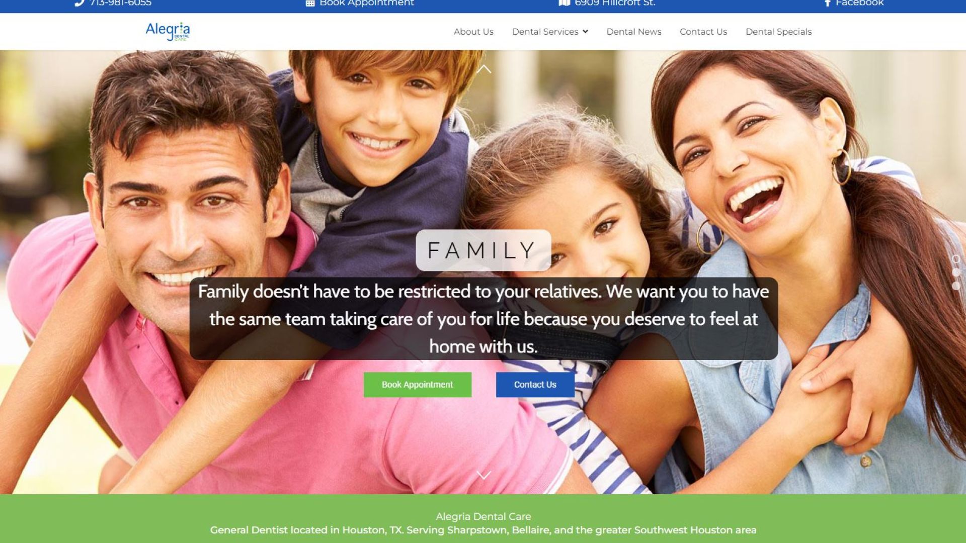 Alegria Dental Care Hero Section made by INFINI Marketing