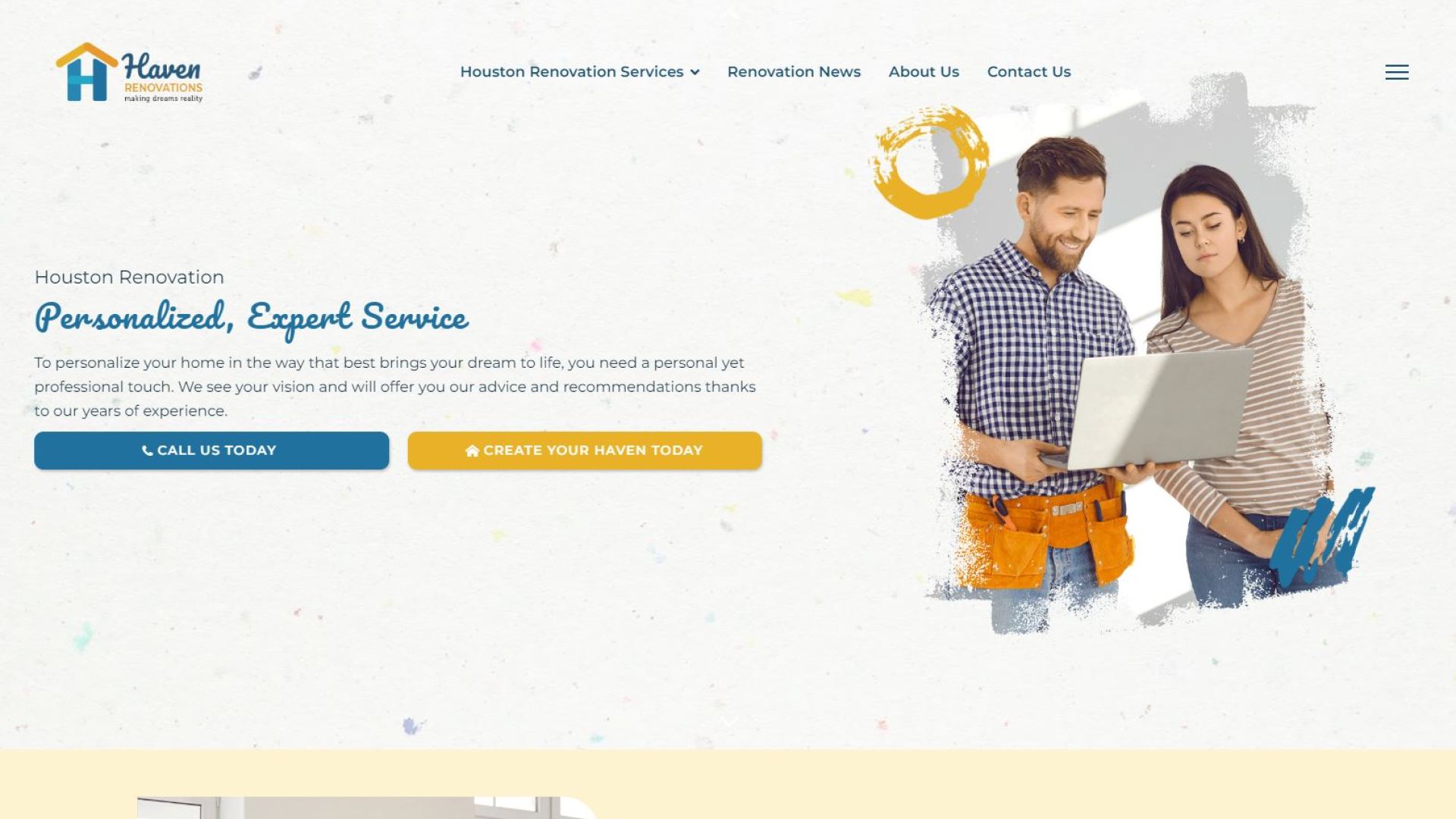 Haven Renovations Webpage Hero Section made by INFINI Marketing